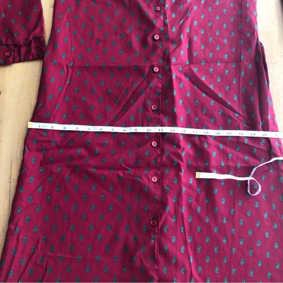 Vintage Maroon Paisley Long Nightgown Dress Silky Straight Loose with Pockets - Picture 10 of 13